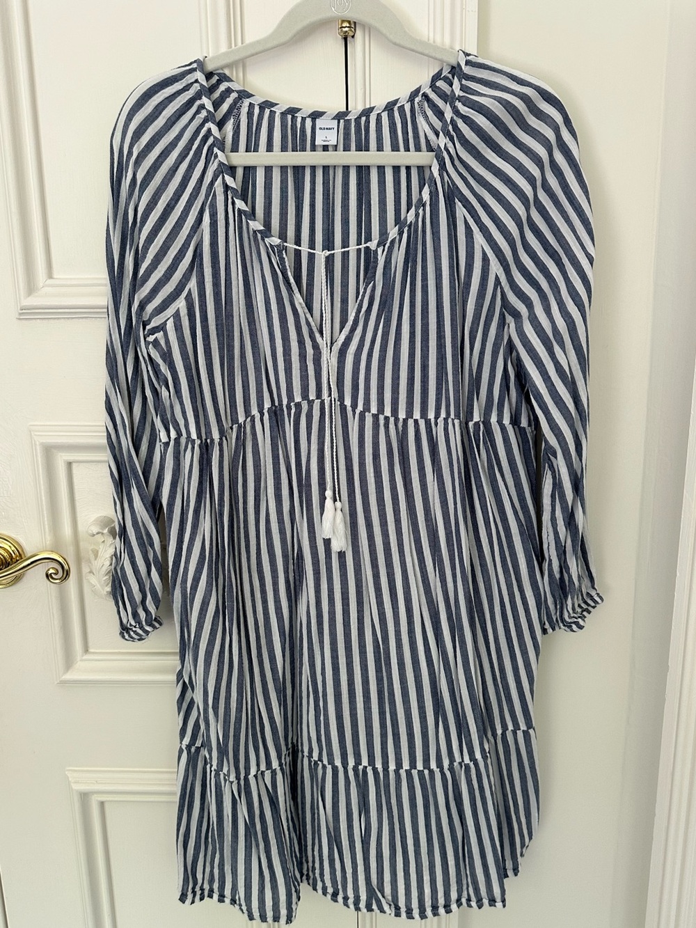 Striped Tassel Tie Swimsuit coverup Dress - Blue & White
